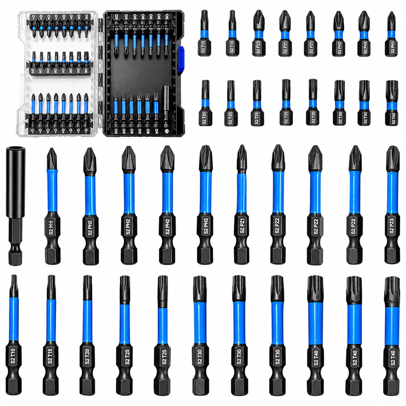 Greywolf 38Pcs Impact Driver Bit Set, Magnetic S2 Screwdriver Bit Set, Hex Key Bit Set, Phillips, Pozidriv And Torx With 1/4” Hex Shank Bits For Electric Screwdriver