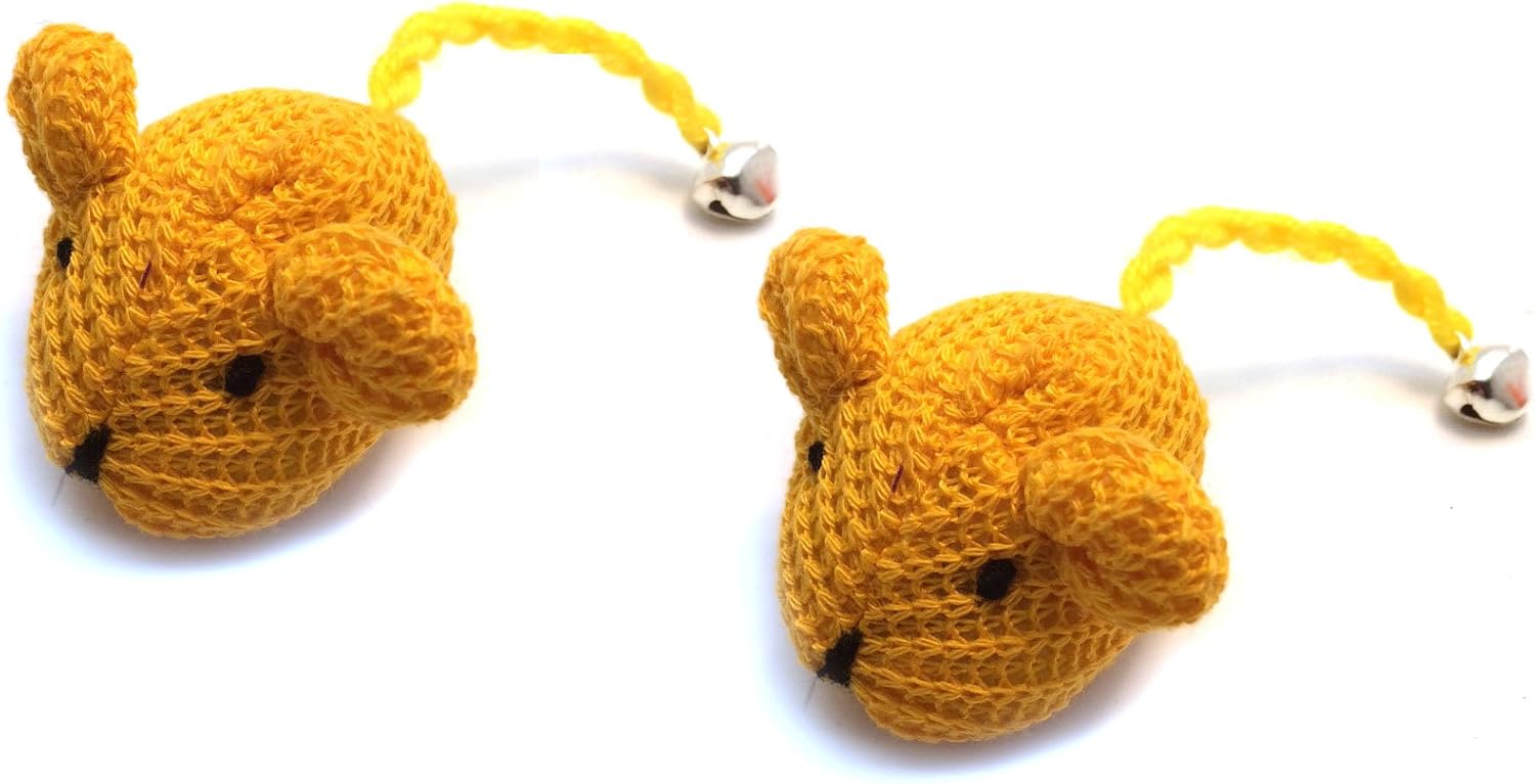 Crochet Mouse Cat Toy 2 Pk Yellow Color Pet Supplies