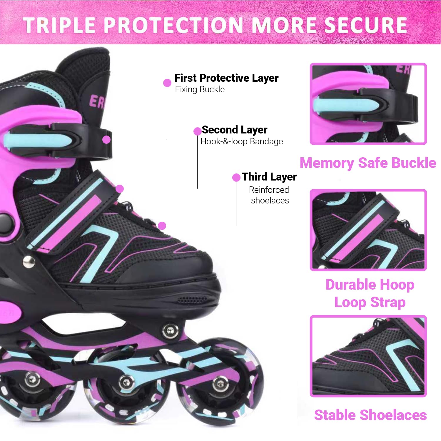 ERNAN Verstellbar Inliner für Kinder. Inline Skates,Verstellbare 4 Größen Inline Skates für Mädchen/Kinder/Jungen,für den Innen und Außenbereich