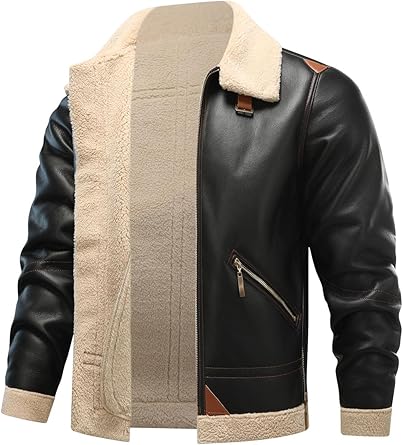 HOOD CREW Men’s Bomber Jacket Winter Coat Stylish Faux Fleece Lined Leather Jackets