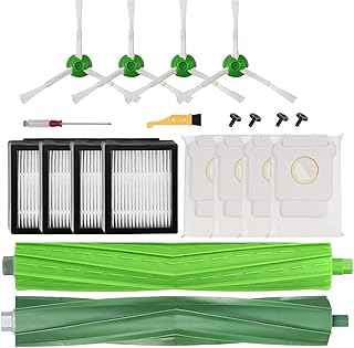 Replacement Parts for iRobot Roomba i1+ i7 i7+ i3+ i4+ i6+ i8+ J7+ Plus I & J Plus Series Vacuum Cleaner Accessory,1 Set Roller Brushes & 4 Filters & 4 Side Brushes & 4 Vacuum Bags