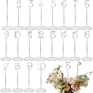 20 Pcs Acrylic Table Numbers 1-20 Wedding Table Numbers with Stands Party Tabletop Sign for Wedding Reception Anniversary Party Baby Bridal Shower Restaurant Banquet(Silver)
