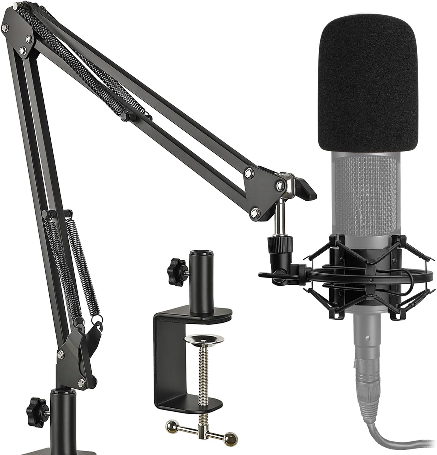 AT2020 Mic Stand with Shock Mount and Pop Filter, Suspension Scissor AT2020 Boom Arm Stand with Upgraded Heavy Duty Clamp for Audio Technica AT2020 AT2020USB+ AT2035 Condenser Studio Mic