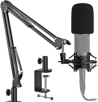 AT2020 Mic Stand with Shock Mount and Pop Filter, Suspension Scissor AT2020 Boom Arm Stand with Upgraded Heavy Duty Clamp for Audio Technica AT2020 AT2020USB+ AT2035 Condenser Studio Mic