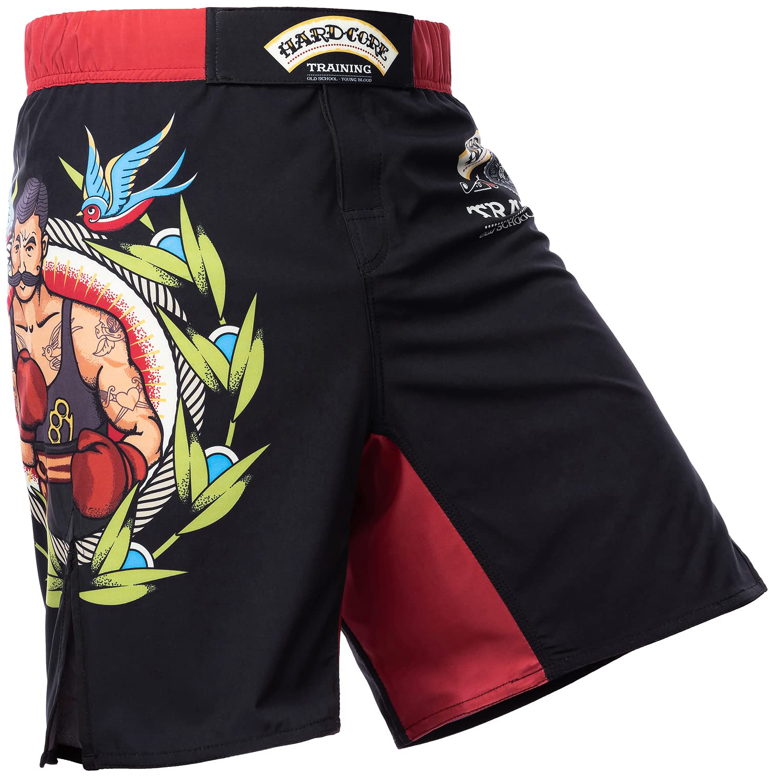 Hardcore TrainingFight Shorts Old Tattoo Men's Wrestling Boxing MMA Combat BJJ Grappling Fitness Muay Thai Kickboxing No Gi (XXL)