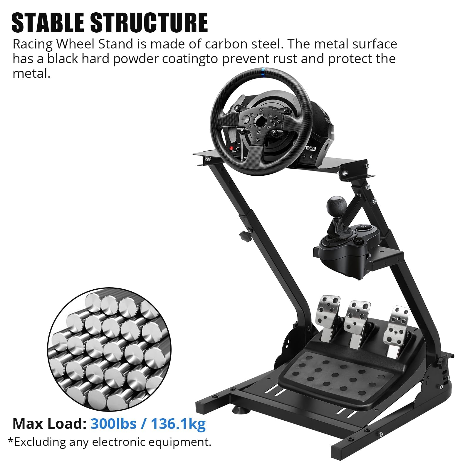 Garvee Support de volant de course G920 pliable et réglable – Design en L robuste – Compatible marque renommée G25/G27/G29/G920 – Pour PS5/PS4/PC – Double bras tube carré européen, rangement pliable
