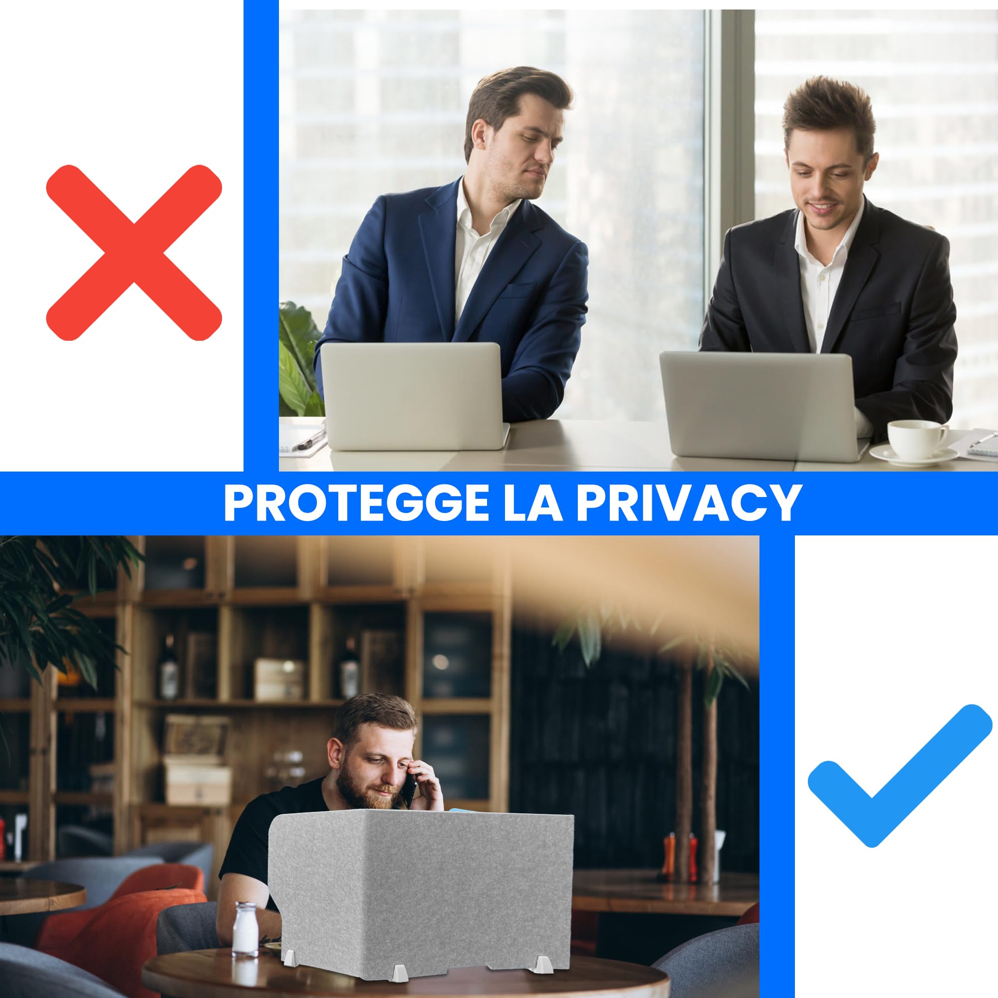 Divisore da scrivania ReFind Pro. Riduzione del rumore acustico e schermo pieghevole per la privacy. Organizzatore da ufficio autoportante. Per scrivanie d'ufficio, scuola e lavoro da casa. [50cm ...