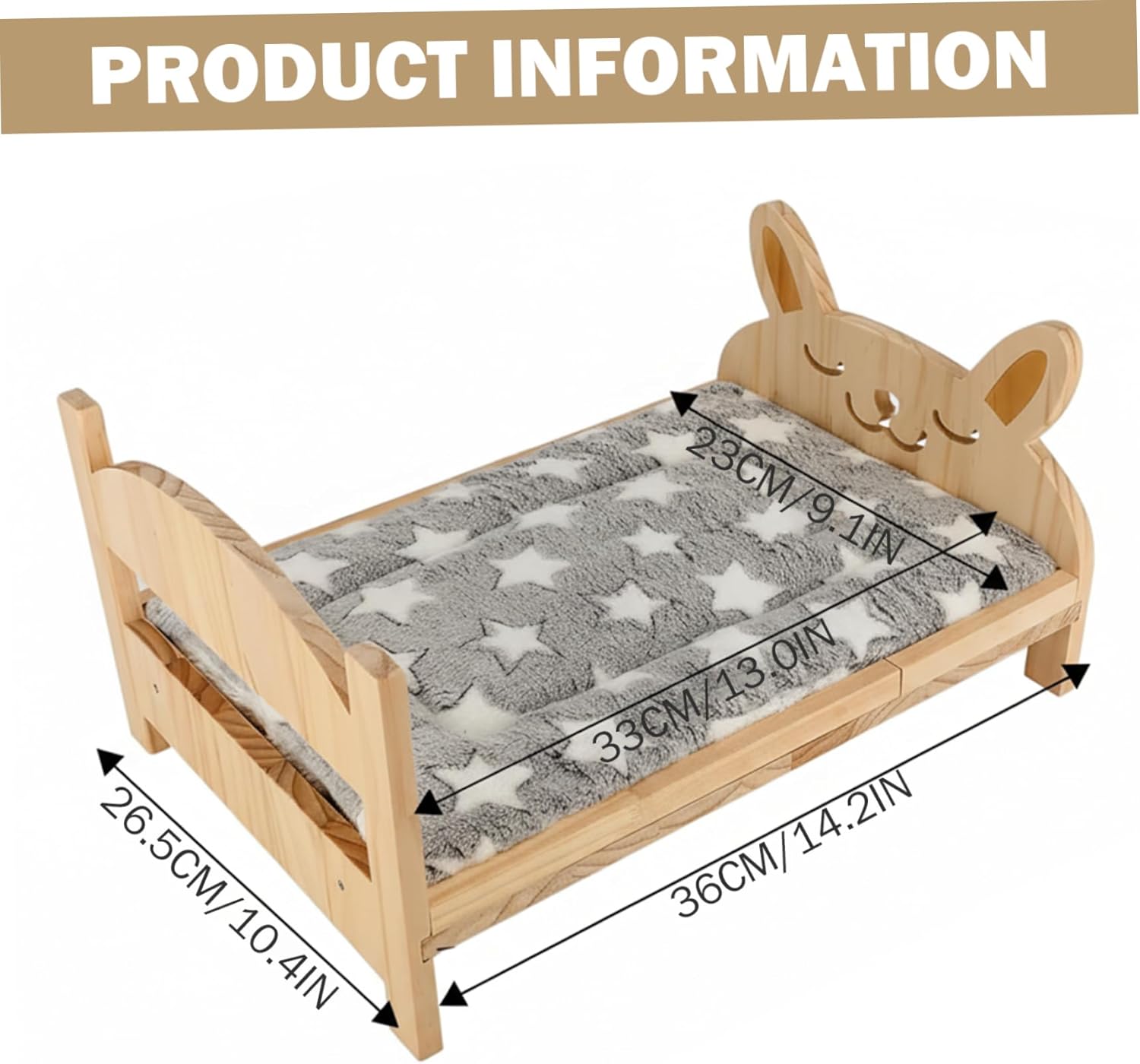 Bunny Bed Wooden Cute Small Animal Bed with Soft Blanket 2 in 1 Removable for Guineapigs, Chinchillas, Rabbits, Kitten, Hedgehogs, Guinea Pig