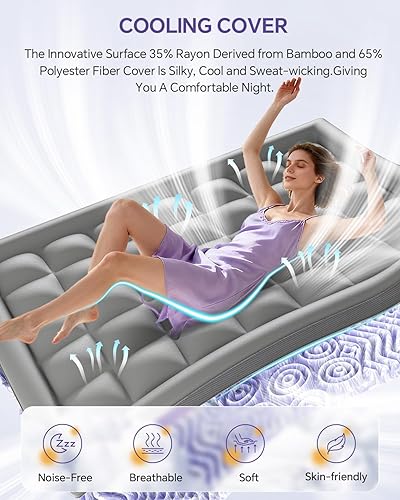 Miniatura 6 de Cubrecolchón de espuma viscoelástica de doble capa de 4 pulgadas para colchón Queen - 2 pulgadas de espuma viscoelástica con gel y 2 pulgadas de