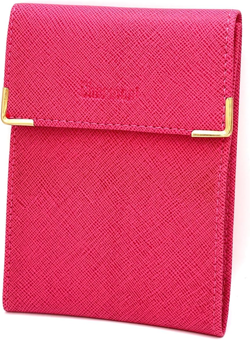 Long Folding Cheque Book Holder Case - Heel to Left - 3 Credit Card Slots - 3 Ply - Compact - Calfskin Leather - 10.5 cm x 14.5 cm, Zsf Fuchsia, Taille unique, Classic