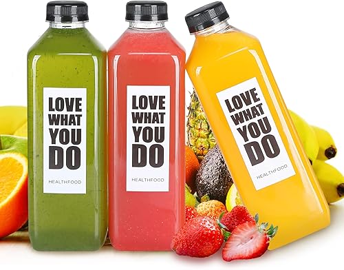 Miniatura 7 de 10 botellas de plástico de 33 onzas con tapas, contenedor de jugo con tapas, botellas de plástico vacías reutilizables transparentes a granel para