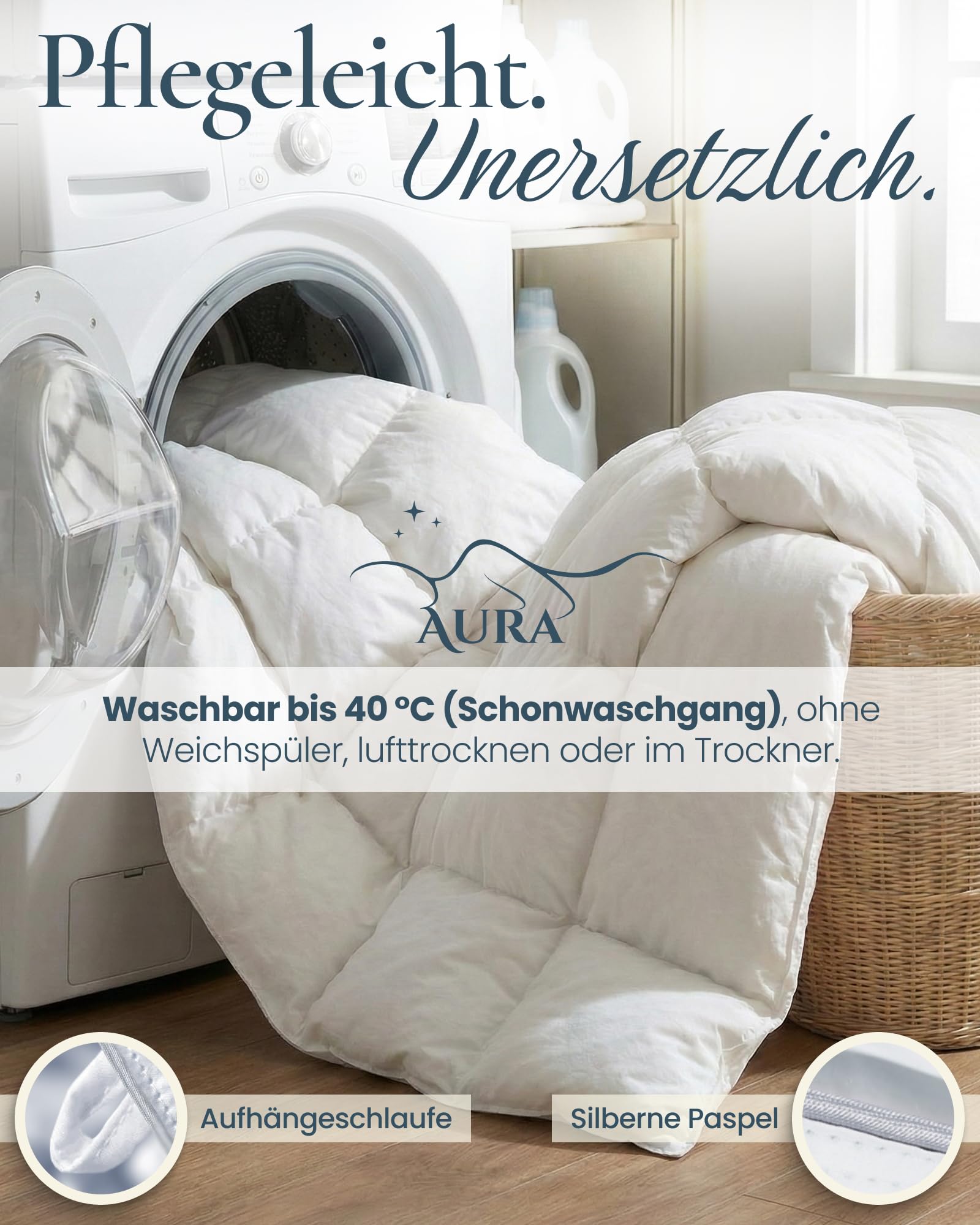 Aura® Luxus Daunendecke 135x200 cm extra warm | Premium 90% weiße Daunen ungarische Klasse I | Oeko-TEX® Standard 100 | Allergikergeeignet Winter Bettdecke