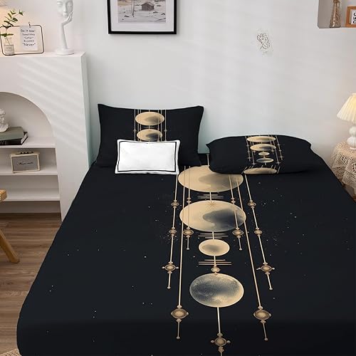 Miniatura 2 de Juego de sábanas de luna tamaño Queen, sábanas de planeta, sábanas y fundas de almohada estampadas de 4 piezas, sábana bajera ajustable de