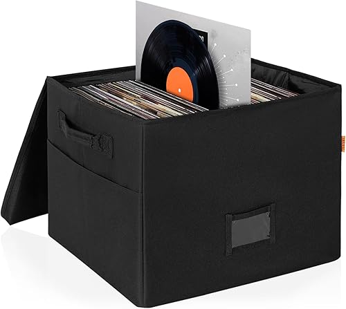 IBVIVIC Caja de almacenamiento de discos de vinilo con tapas, estuche de viaje para discos de vinilo con capacidad para más de 80 LPs, bolsa de