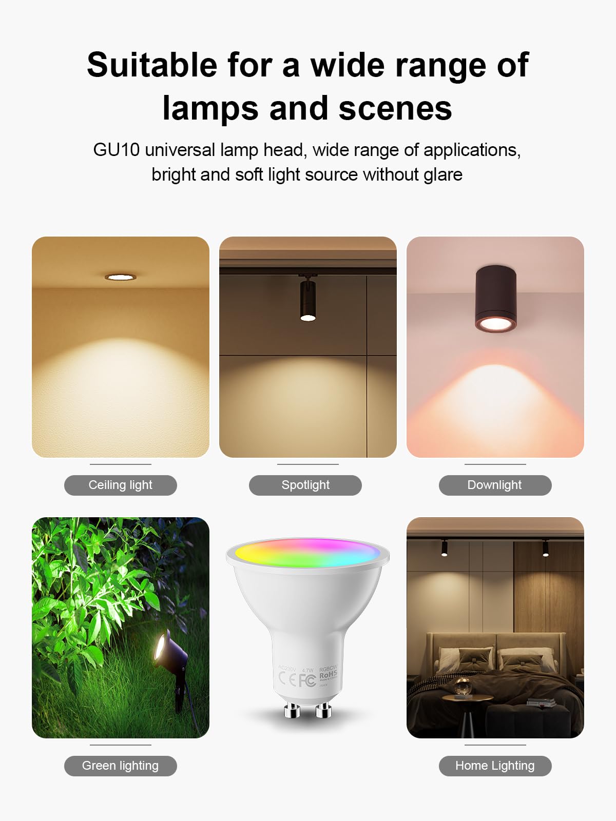 Fitop Lampadine Alexa Inteligente LED GU10, Dimmerabile Lampadina Smart 4.7W=50W, RGB & 2200K-6500K Bianco Freddo Caldo, Compatibile con Alexa/Google Home/Siri, Controllo APP, 5 pezzi