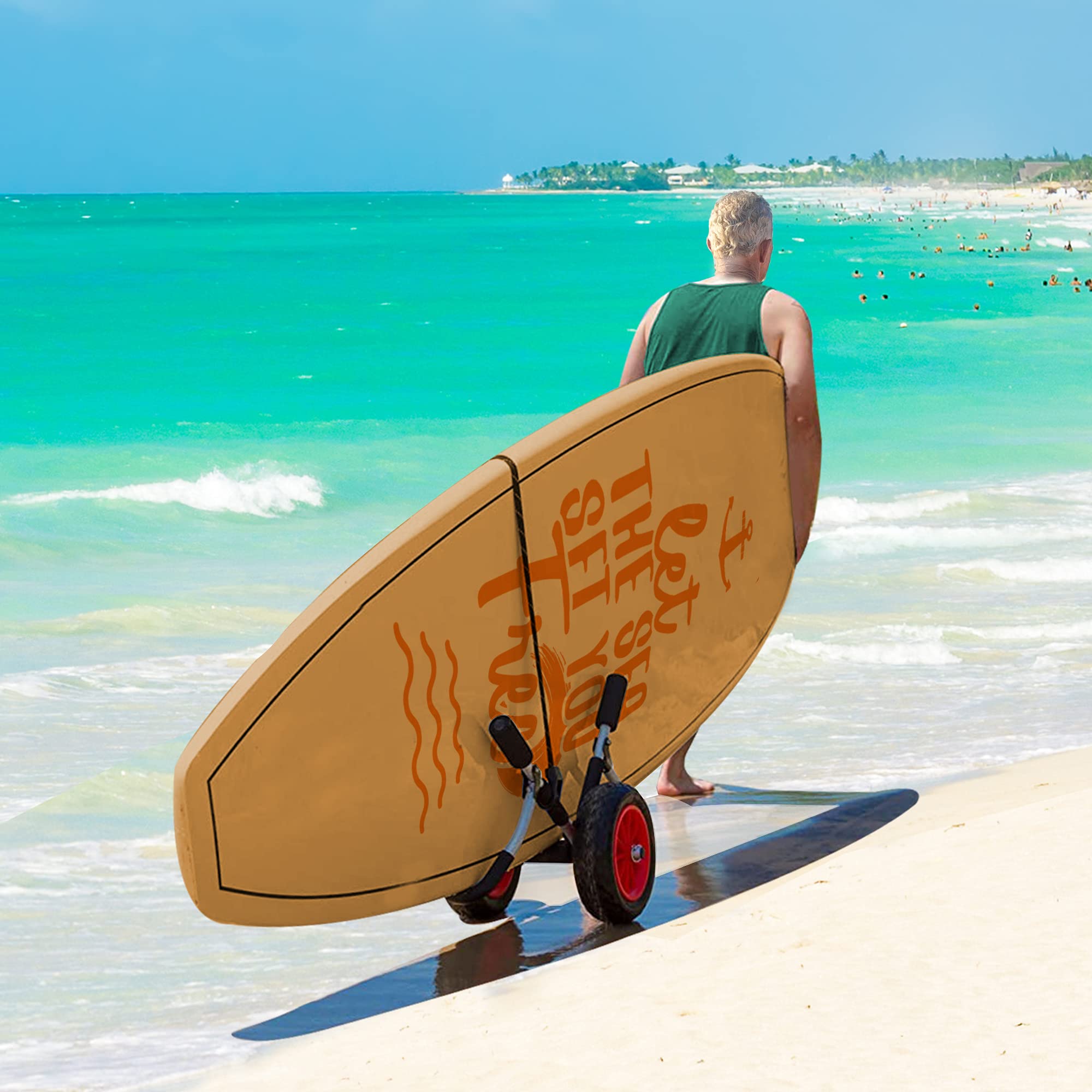 HOMCOM Carrito de Tablas de Surf Carrito de Transporte Plegable con 2 Ruedas Carga 45 kg y Marco de Aluminio para Tablas de Surf con Espesor Inferior a 12,5 cm 64x55x38,5 cm Negro y Rojo