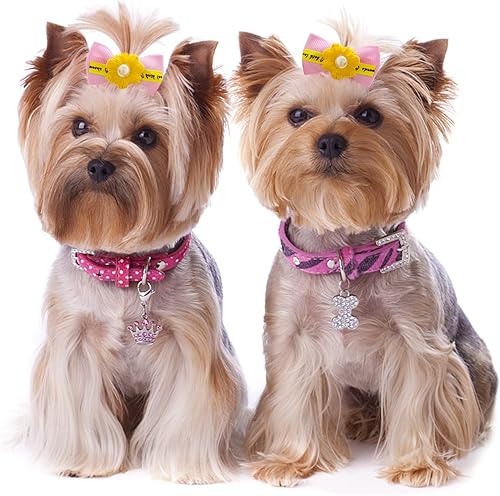 Miniatura 6 de DORUI Arcos para perro 70 piezas35 pares de lazos para el pelo de cachorros Yorkie para perros pequeños lazos para el cabello hechos a mano bonitos