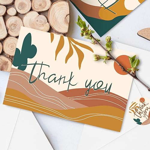 Miniatura 5 de Tarjetas de agradecimiento bohemias a granel, paquete de 36 notas de agradecimiento bohemias con sobres, calcomanías abstractas, arco iris, sol,