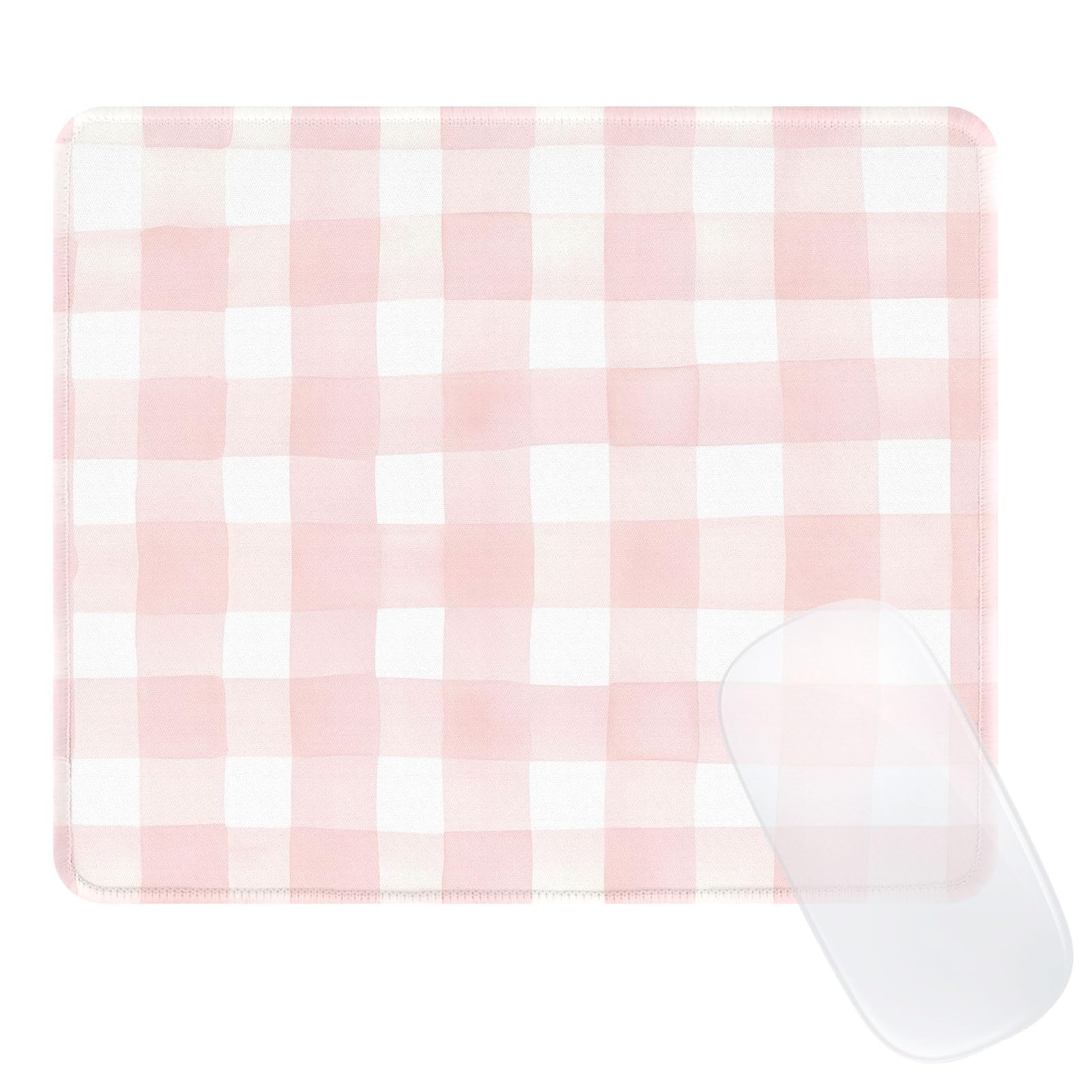 Cute Pink Mouse Pad,Retro Checkered Pattern Mousepad,Square Aesthetic Plaid Waterproof Grid Mouse Mat Design, Non-Slip Rubber Base Computer Funny Boho Mouse Pads, Desk Accessories,Light Pink