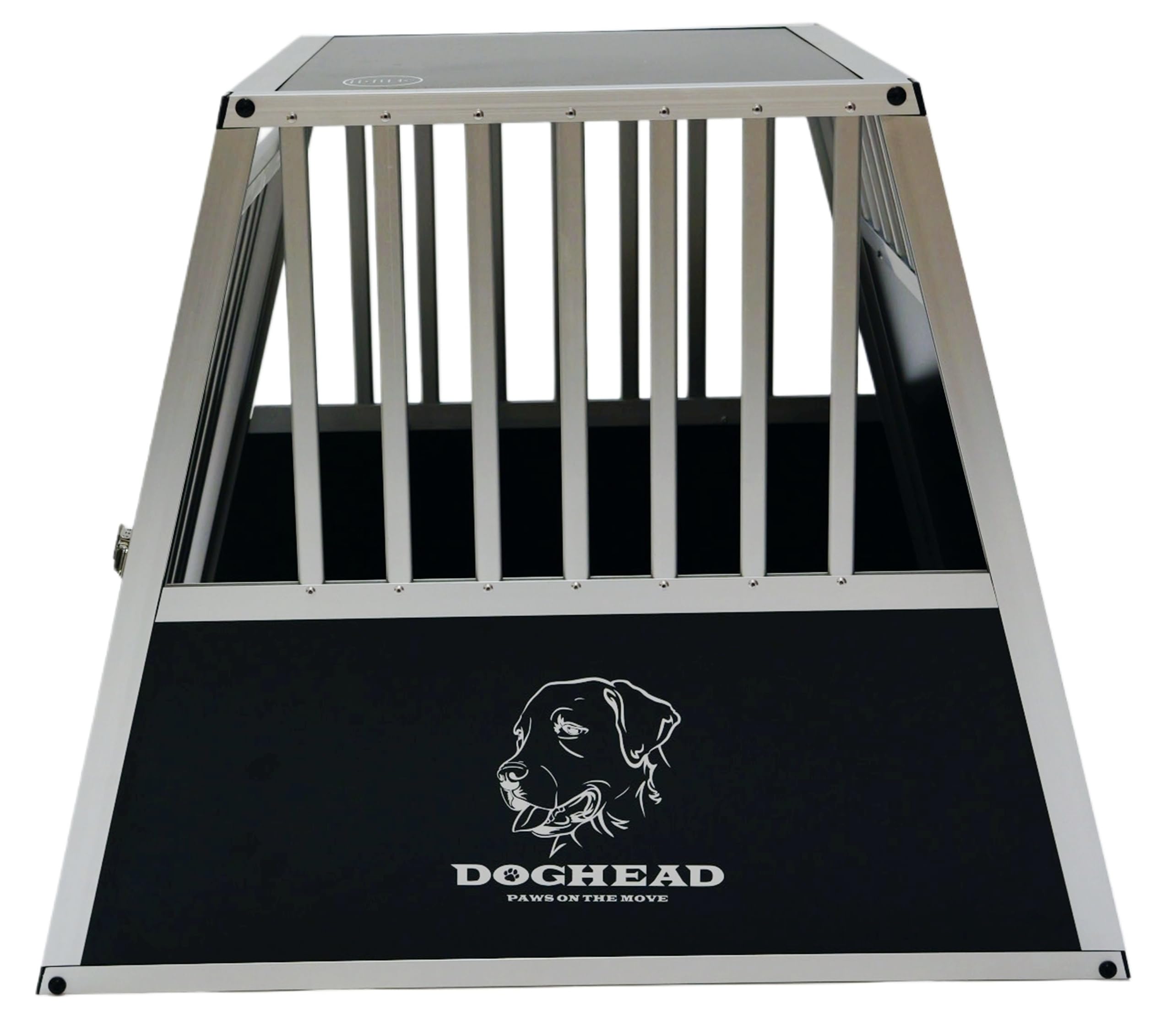 DOGHEAD Hundetransportbox Ecoline, Single 65x85x69 cm, Schwarz, Aluminium, Beidseitig Abgeschrägt 75°, Nicht für Kombis geeignet