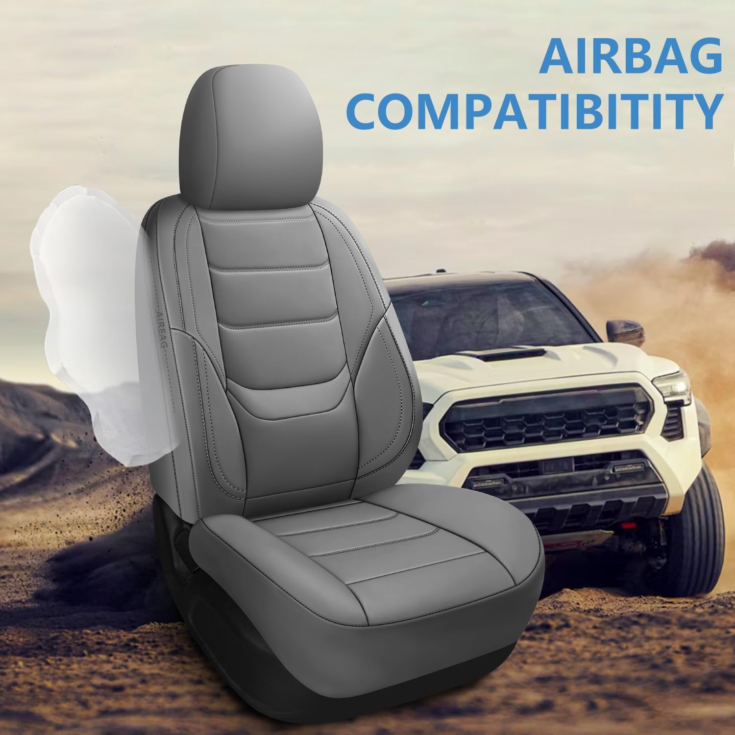 Toyota Tacoma Seat Covers 2016-2023,Truck Seat Covers for Tacoma 2016 2017 2018 2019 2020 2021 2022 2023 Double & Crew Cab SR SR5 TRD Sport TRD Off-Road TRD Pro (Grey, Full Set)