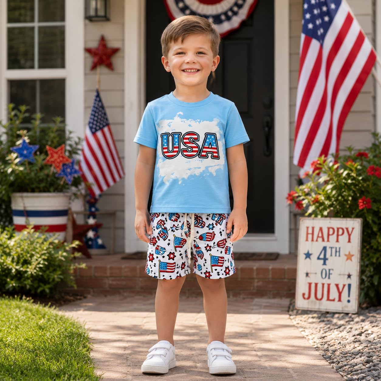 4th of July Toddler Boy Outfit Patriotic Summer Clothes Set USA Shirt and Shorts Independence Day Outfit