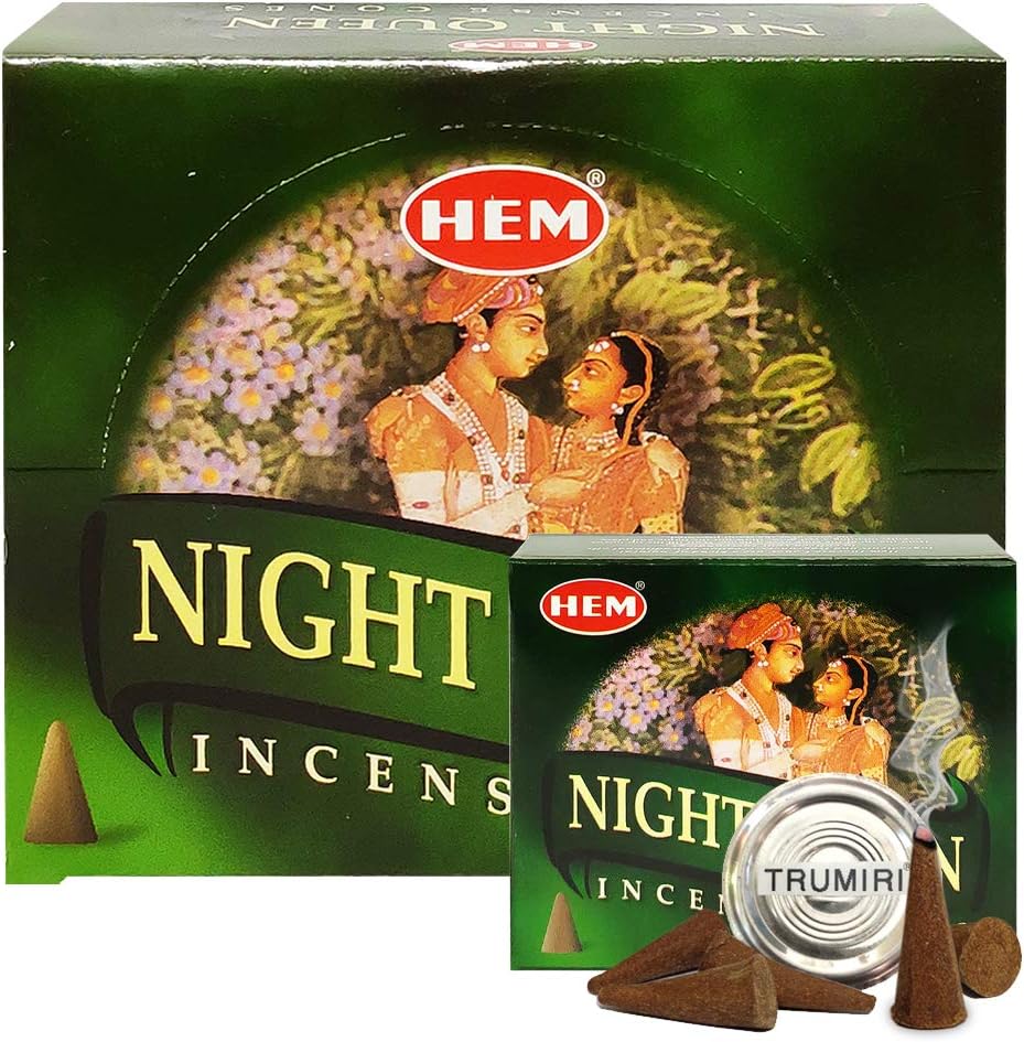 Night Queen Incense Cones and Cone Incense Burner Bundle