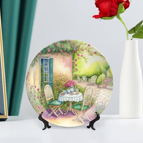 Miniatura 6 de Platos decorativos, acuarela italiana para jardín, placa de cena de cerámica con soporte de exhibición, decoración para colgar en la pared para sala