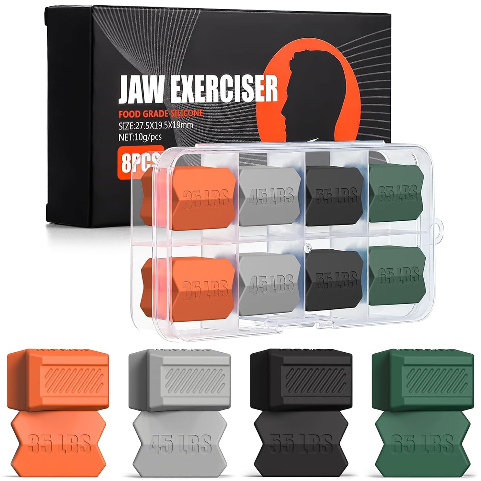Cisixin 8 Pcs Jaw Exerciser, Silicone Jawline Shaper, with 4 Levels of Strength, Powerful Jaw Trainer for Men and Women