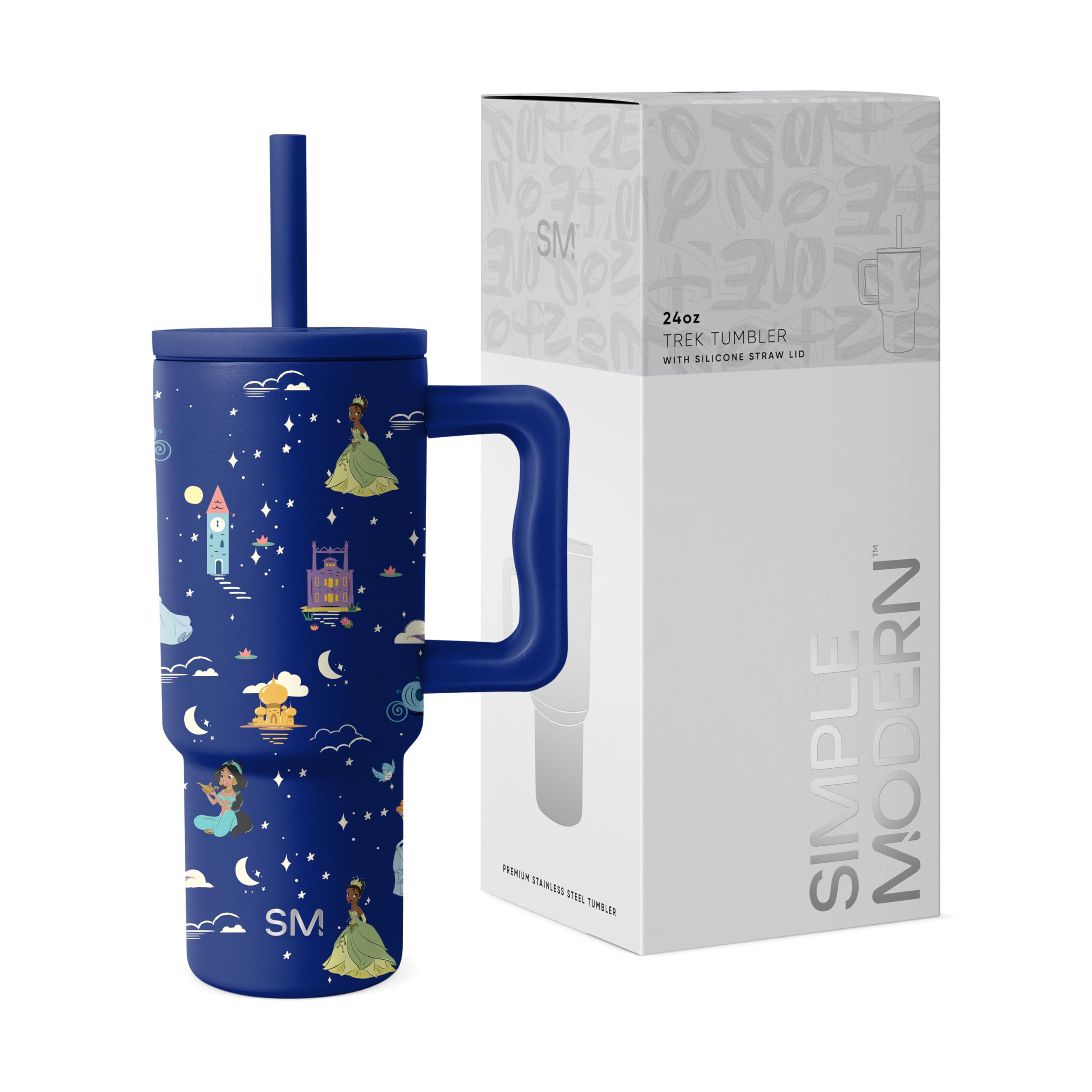 Simple Modern Disney Kids 24 oz Tumbler with Handle and Silicone Straw Lid | Spill Proof and Leak Resistant | Stainless Steel Bottle | Gift for Kids Boys Girls | Trek Collection | Princess Dreams