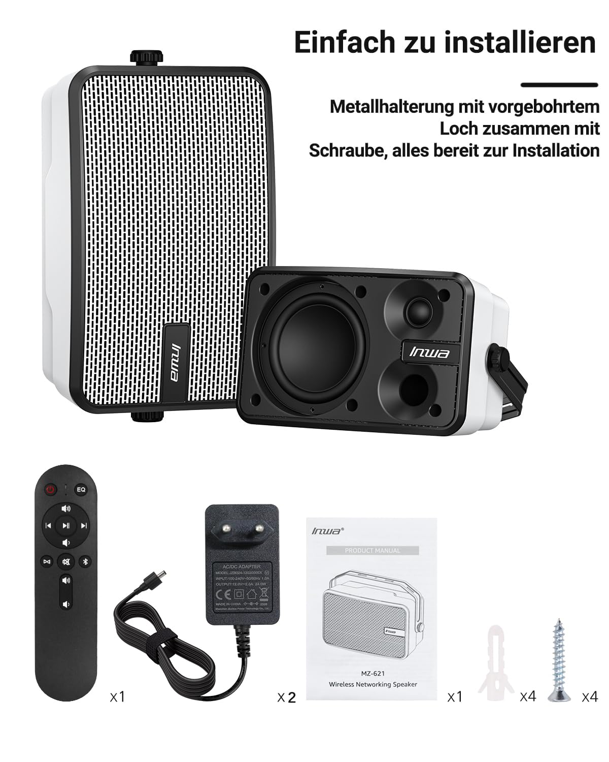 Inwa 400W Bluetooth Outdoor Lautsprecher, Wireless Soundsystem für den Innen- und Outdoor, IPX5 Wasserfest(2 Stück, Bluetooth-Name: Sync Speaker, Modell: MZ621, RMS 40W)