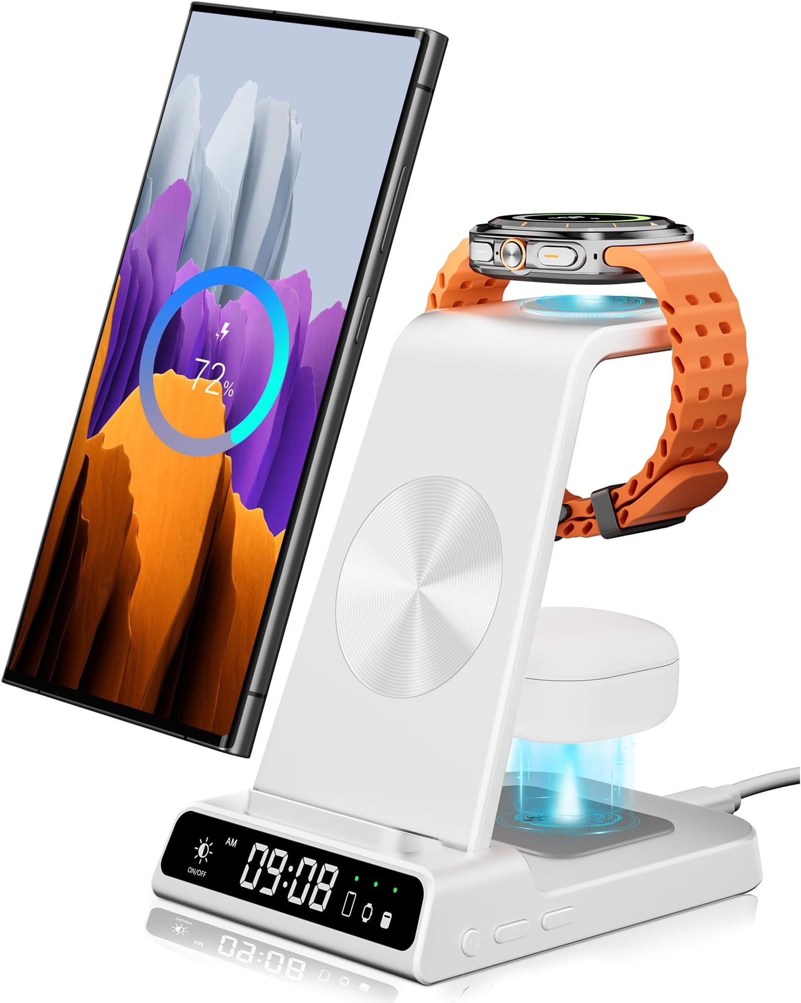 Wireless Charger for Samsung Devices, Wireless Charging Station for Galaxy S25 Ultra/S25+/S25/Z Flip7/Z Fold/S24 Ultra/S23/S22/S21, for Galaxy Watch 8/8 Classic/7/Ultra/6/5 Pro/5/4, Galaxy Buds3 Pro