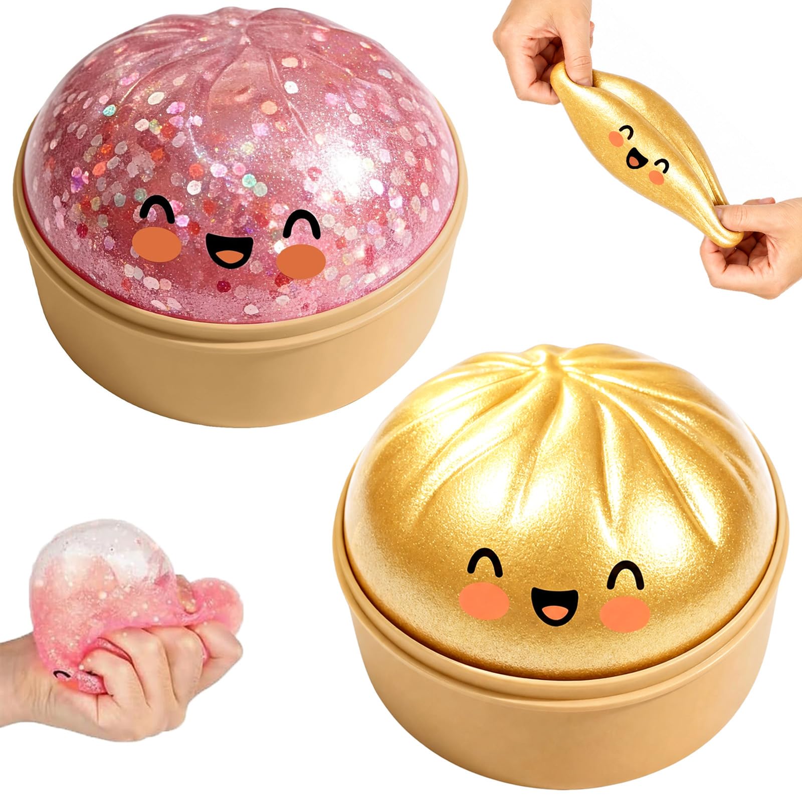 Giant Squishy Bao Dumpling Toy, 2Pcs Mystery Dumplings Squishies Fidget Toys, Glitter Squishys Sensory Toys Stress Balls for Kids Adults Autism Adhd, Bao Bun Squishies for Anxiety Relief