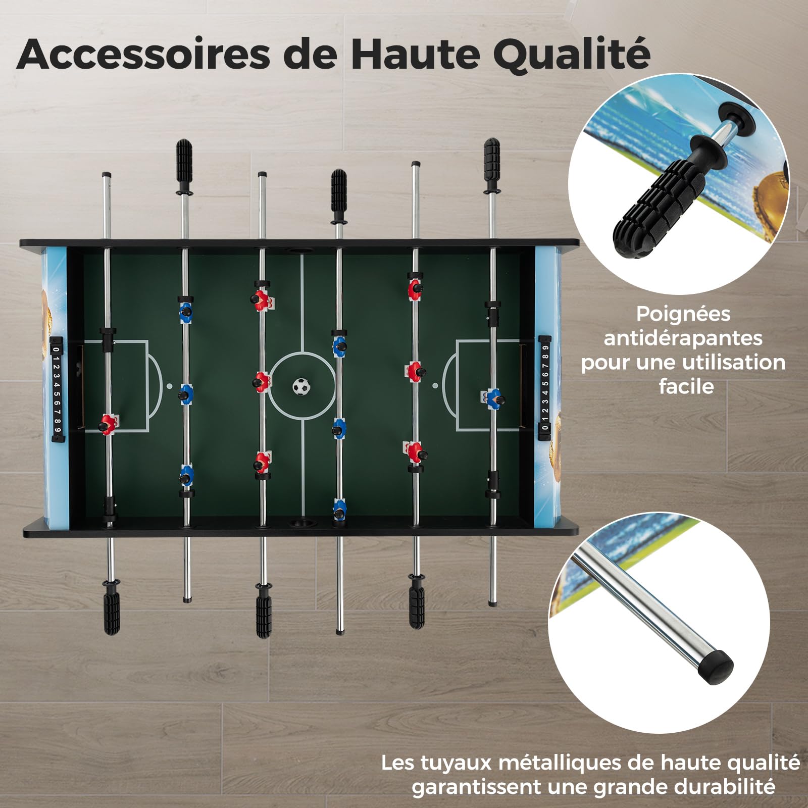 COSTWAY 2 en 1 Table de Baby-Foot avec 14 Joueurs & 2 Ballons, Table de Jeu avec Gardien de Score, Patins Antidérapantes, Jouet d'arcade pour Adulte Enfant pour Fête Bar Salle de Jeux