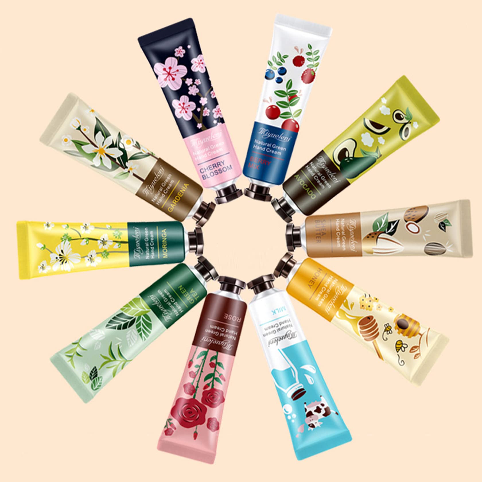 Paquete de 10 cremas de manos para manos agrietadas, loción de manos con fragancia botánica natural, mini crema de manos para trabajar manos secas, juego de crema de manos hidratante de tamaño de 7