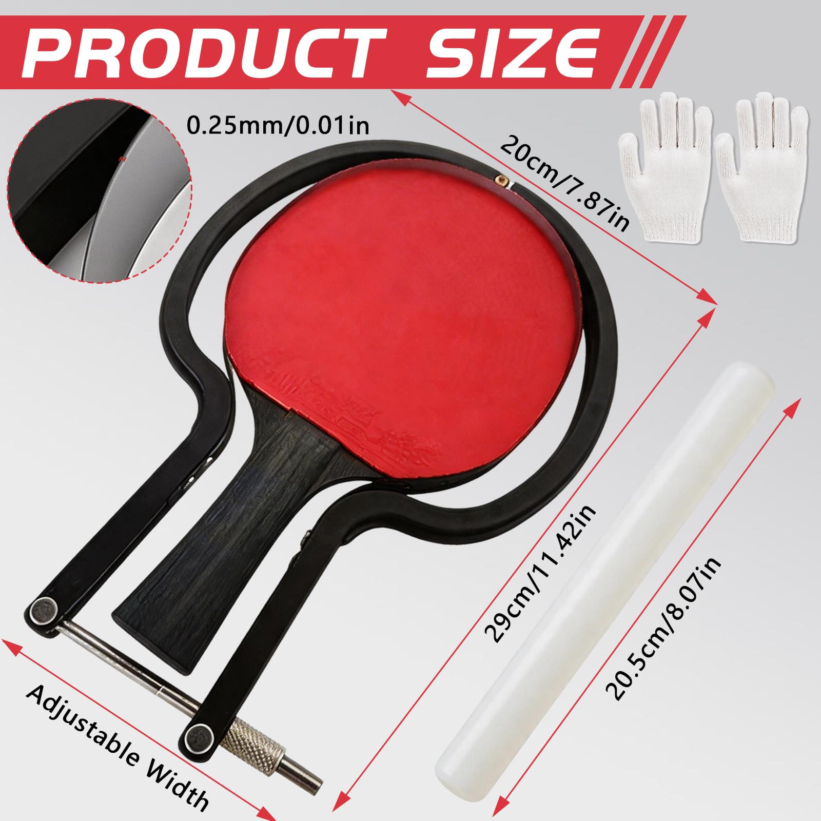 Taglierina per Gomme da Tennis da Tavolo, Kit Strumento di Taglio ad Arco Regolabile con Bastone in Legno e Guanto Accessorio Professionale per Rivestimenti Ping Pong Universale per Racchette