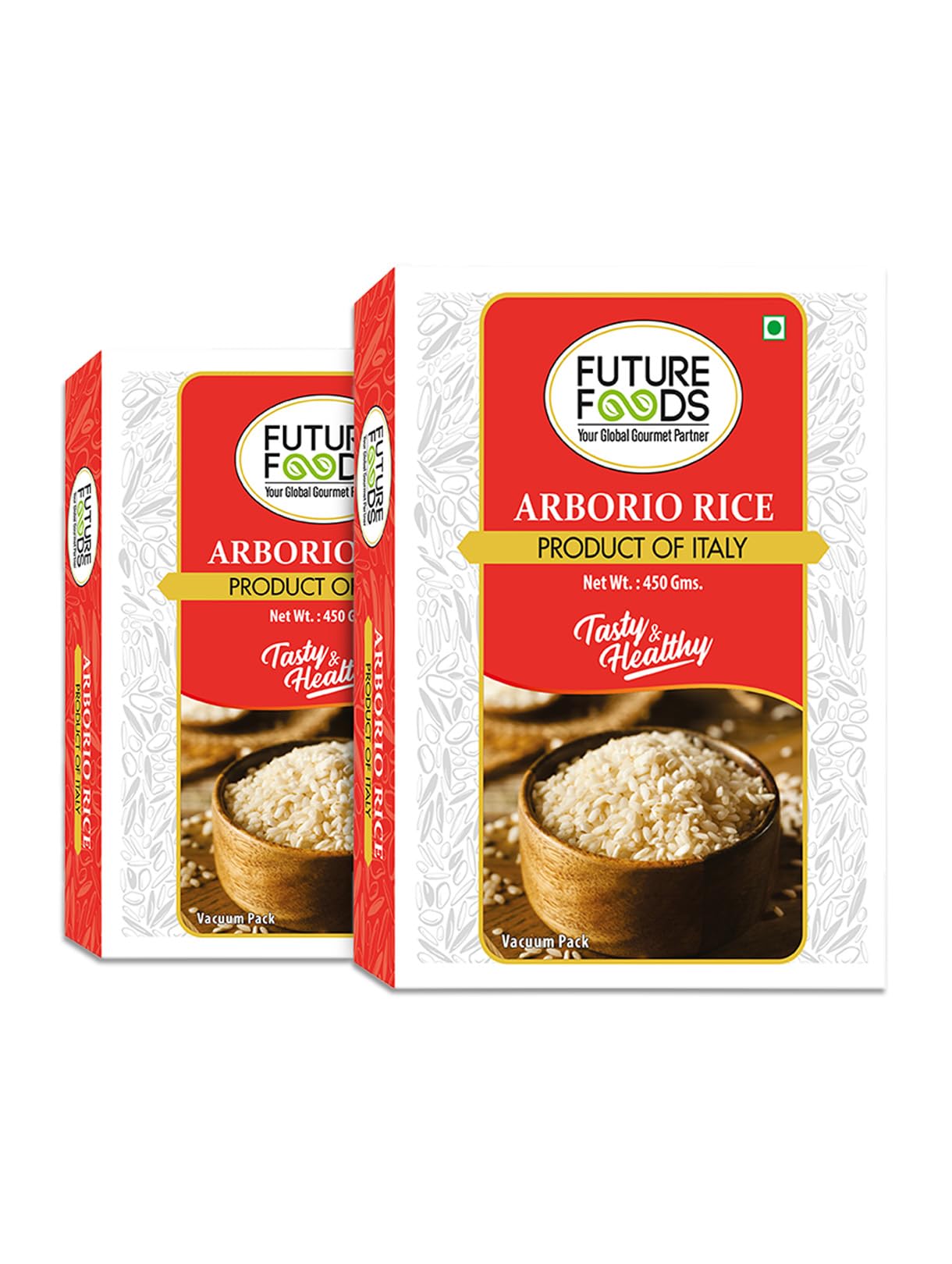 Future Foods Arborio Rice 450 gram (Pack of 2) | Fat Free | Creamy Texture & Nutty Aroma | | Rich in Vitamin & Minerals | Product of Italy | Use to Make Rissotto