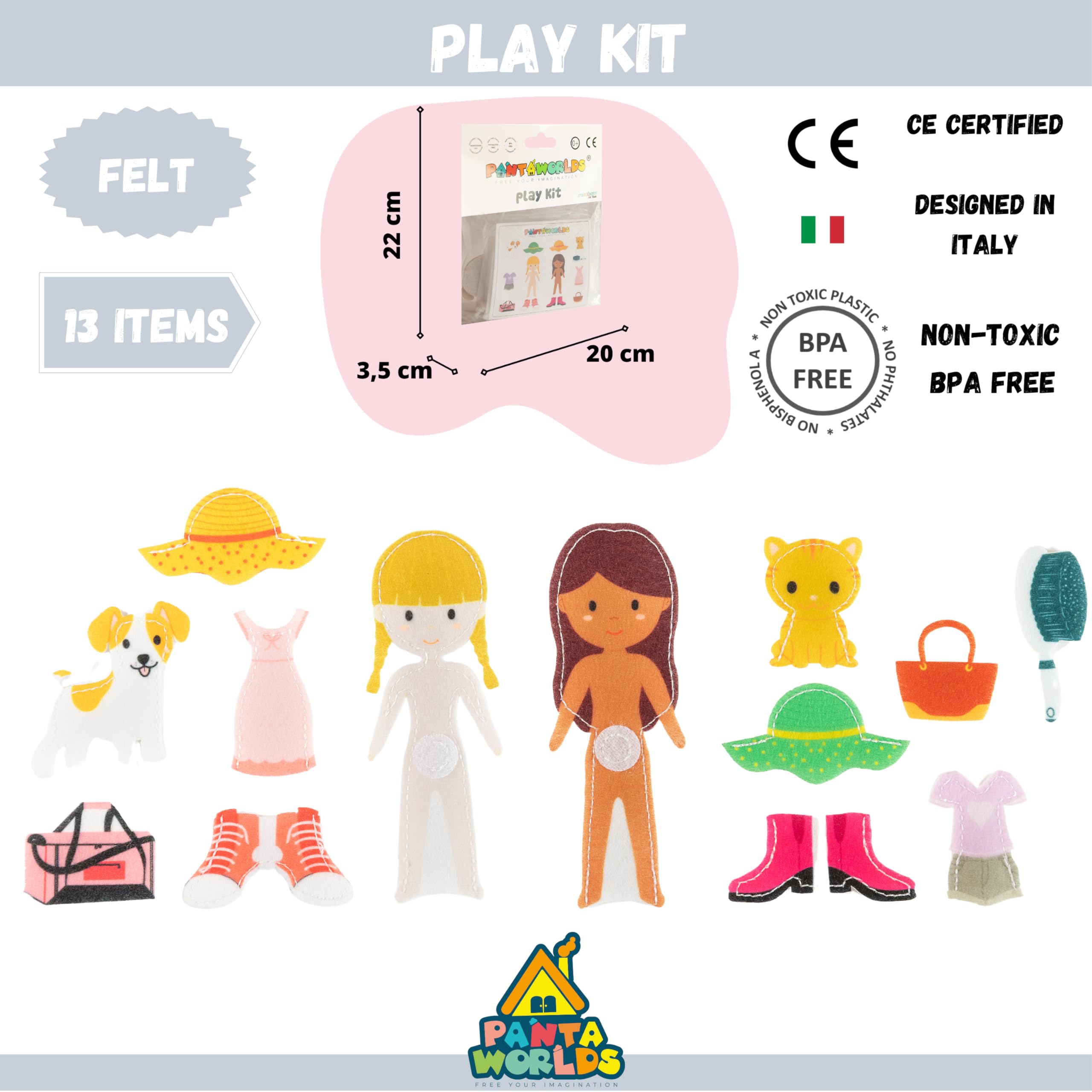 Pantaworlds | Play Kit Feltro per Quiet Book, Set Personaggi in Feltro per Libro Montessori Interattivo, Marionette da Mano per Bambini | Idea Regalo Bambini | Certificato CE | Bambole - 3