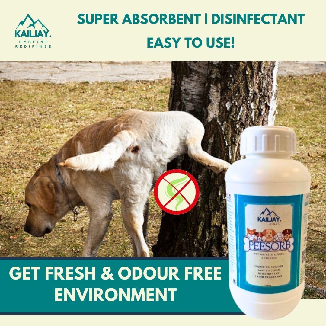 Kailjay peeSORB Pet Urine and Liquid Absorber & Dog deodorizer, for Dogs/Cat urine, vomit, poop Liquid to Powder, Easy to Clean, Disinfectant, Fresh Fragrance, Easy to Use (900G) 2