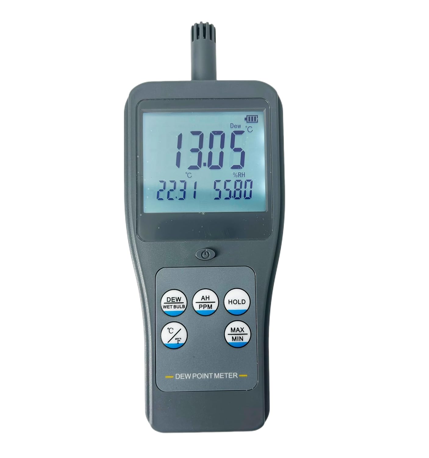 Precision Dew Point Meter Integrated Multifunctional Dewpoint Meter with Temperature Unit °C/°F Large LCD Display for Ambient Dew Point Wet Bulb Temperature Relative Humidity
