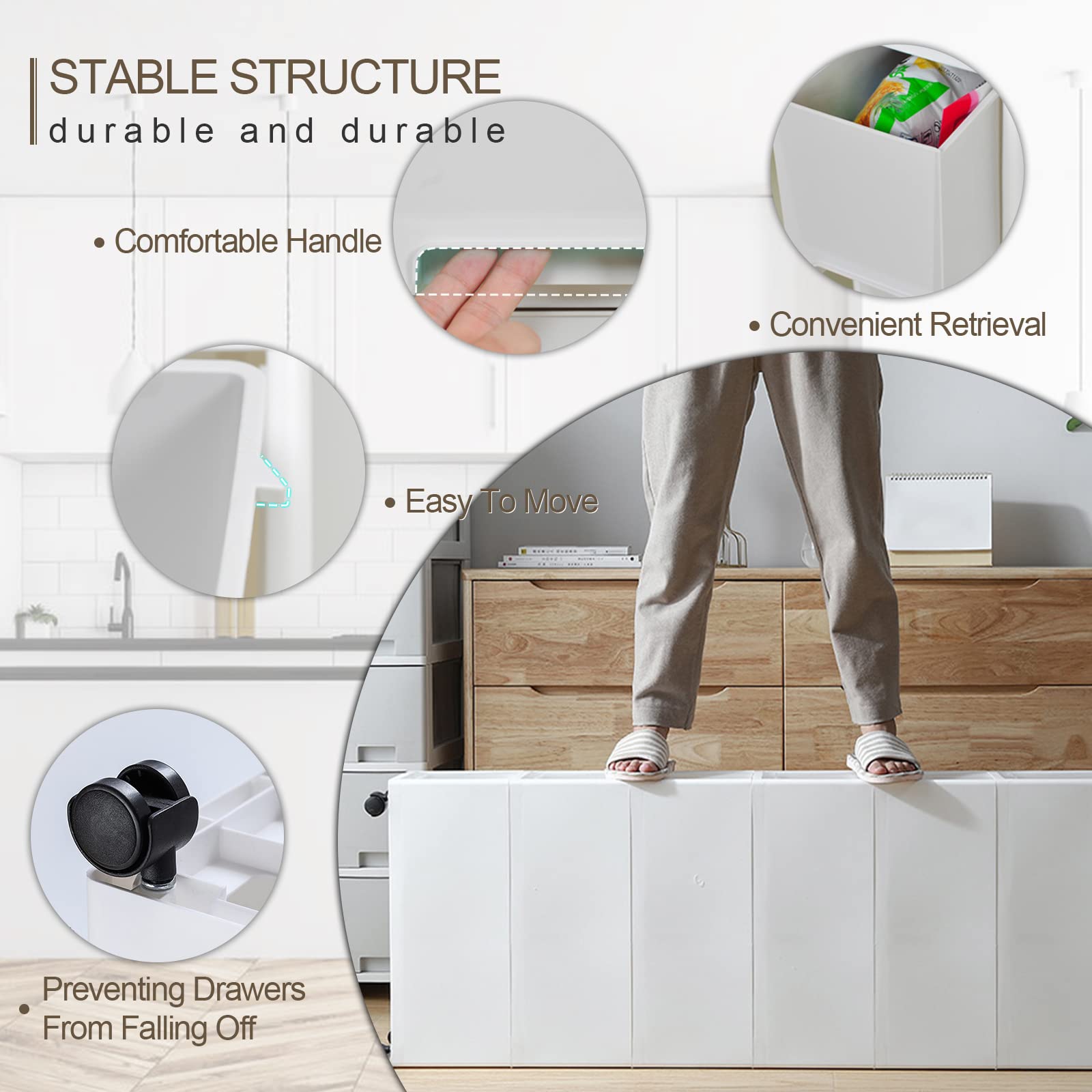 Cajones de almacenamiento apilables, gabinete de piso independiente de esquina, carrito de almacenamiento con ruedas angosto y Delgado de 3/4/5 niveles para cocina, baño,