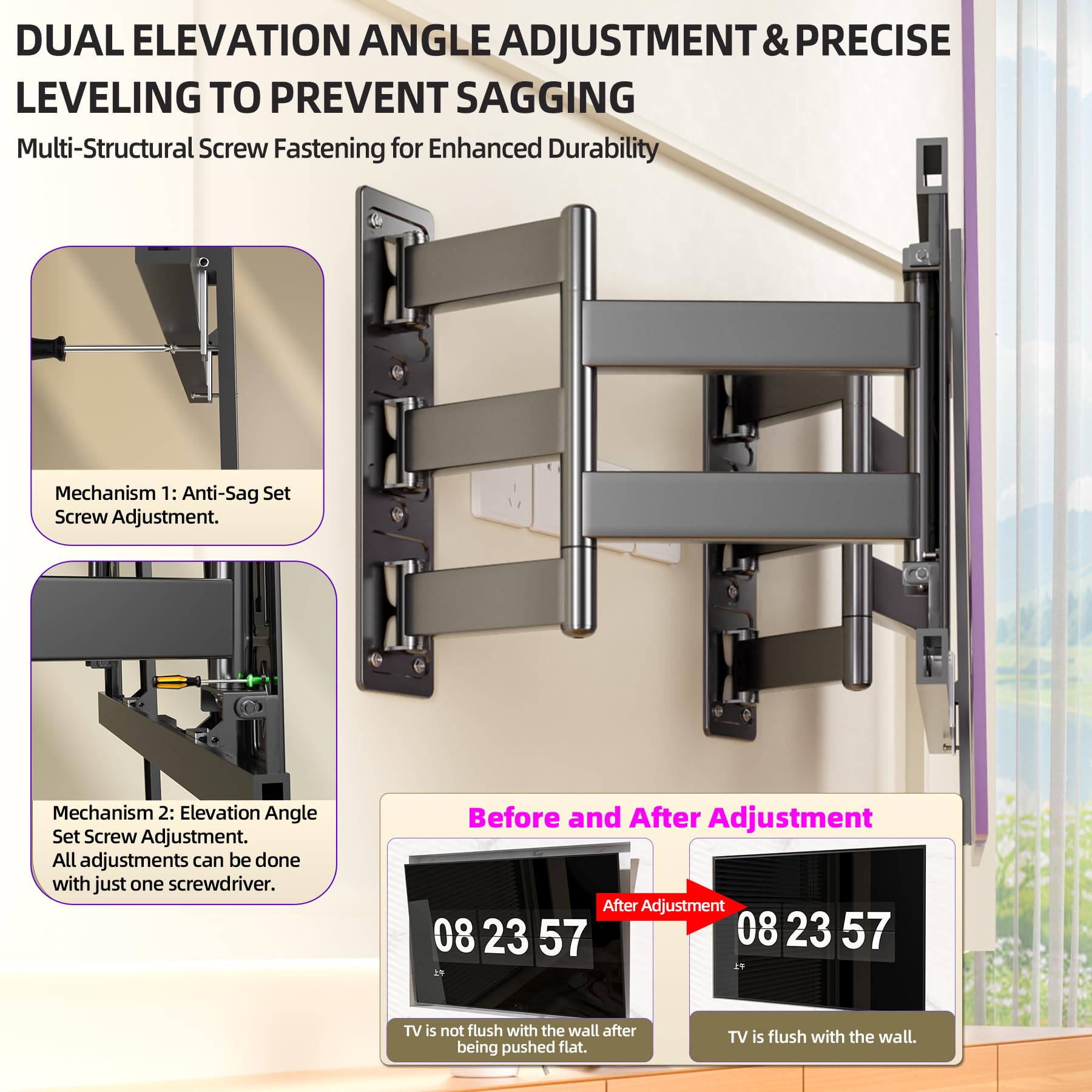Supporto TV a Parete 10 Bracci Gran Portata 120 kg, 65-100 Pollici | Staffa TV Angolo Stanza, Profilo Ultra Sottile, Doppia piastra a muro, Piastra adattabile Standard VESA 600x600 mm