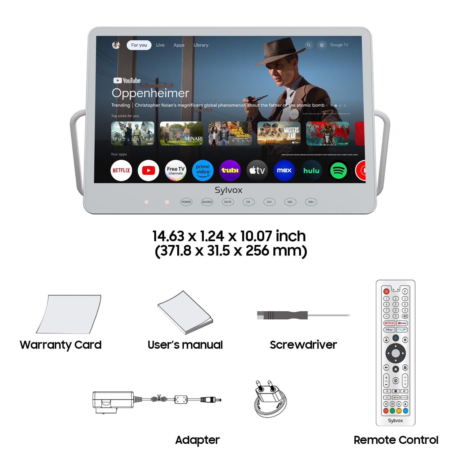 SYLVOX 15,6 Pouces Téléviseur Portable, Smart Google TV IP66 Étanche | Mini TV 1080P FHD Girevole 360°avec Poignée | DVB-C/T/T2/S2 | USB/HDMI -10000mAh (4-6 Heures) pour Camping, Chambre, Cuisine