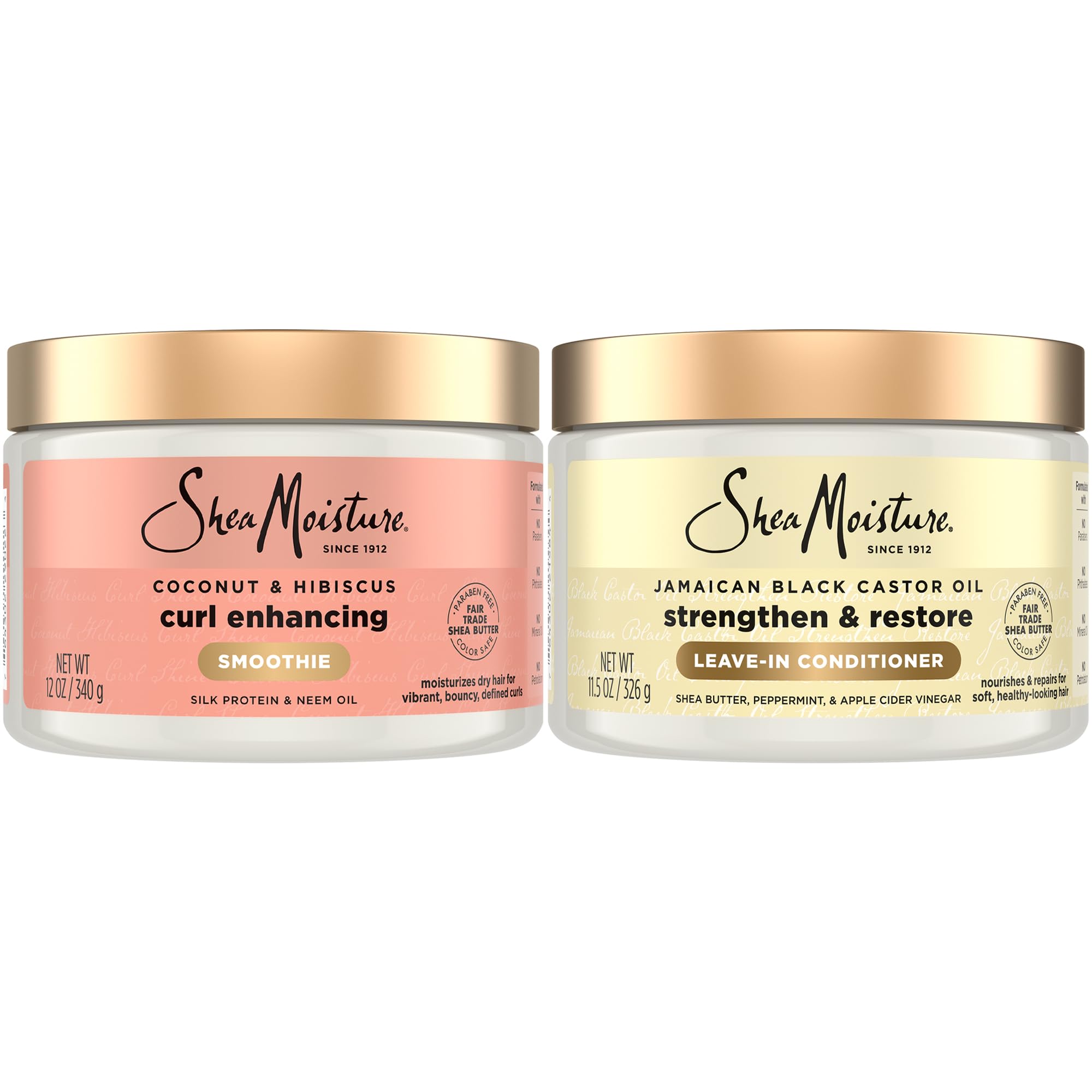 SheaMoisture Leave-In Conditioner Bundle, Coconut & Hibiscus Curl Enhancing Smoothie for Curly Hair, Frizz Control + Jamaican Black Castor Oil Strengthen & Restore for Hair Repair