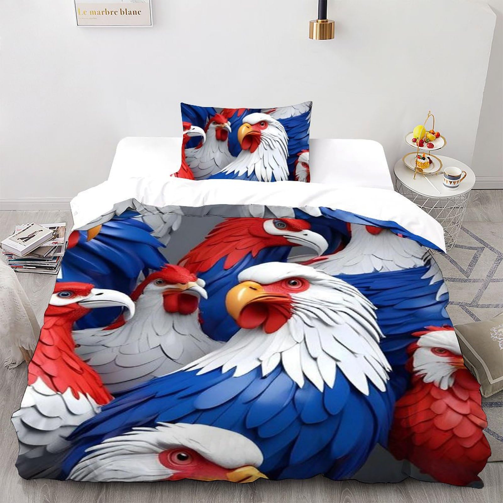 Taies d'oreiller garcon et housse de couette poulet coloré pour parure de lit single