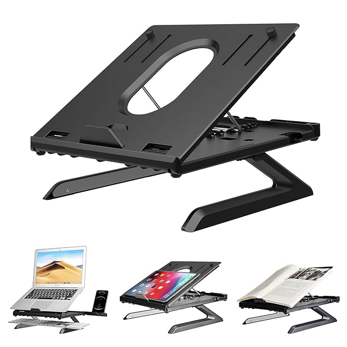 Buy Laptop Stand 9 Adjustable Height Laptop Riser with Foldable Legs & Cell Phone Holders for