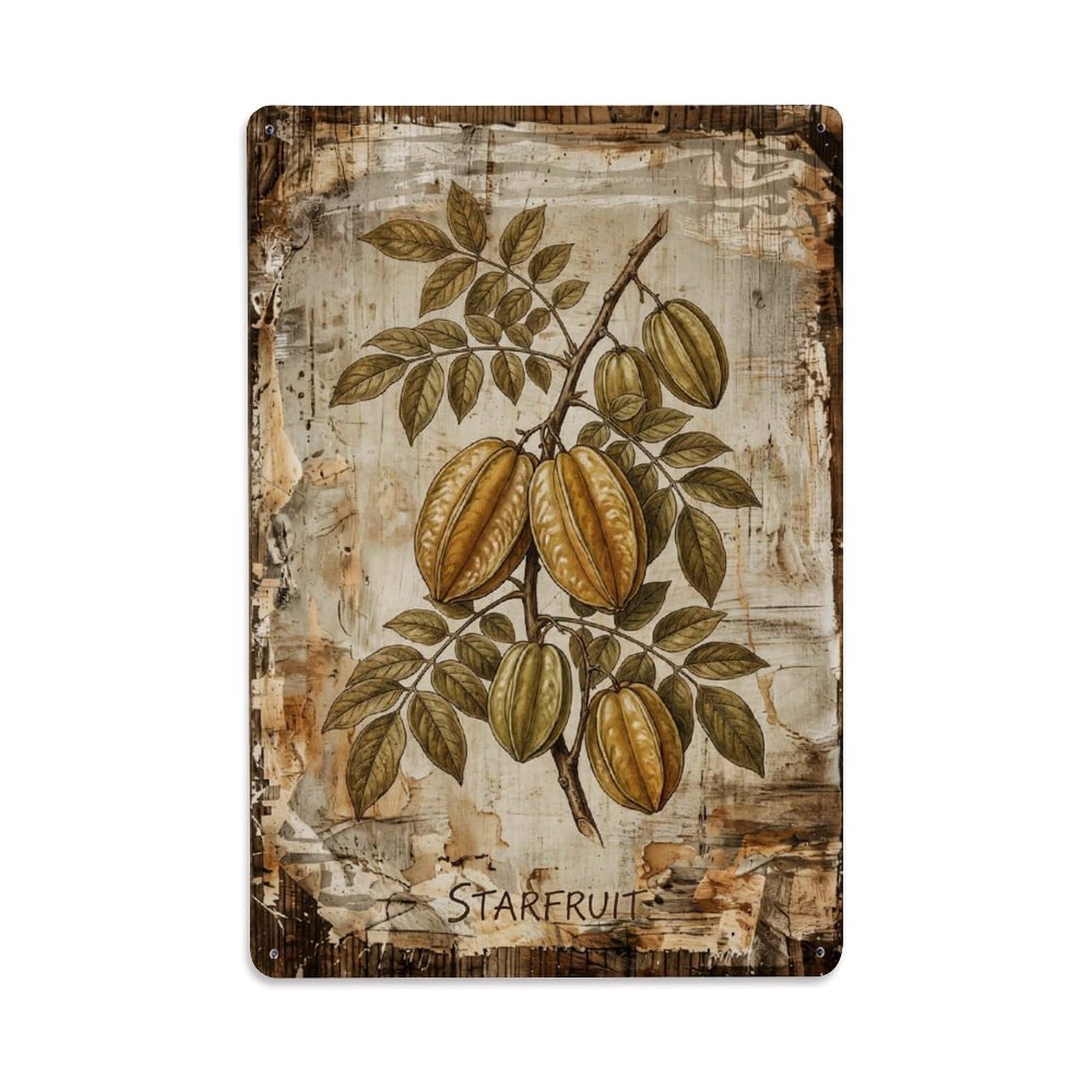 Starfruit Tropical Tree Vintage Metal Tin Sign Plaque Wall Decor for Cafe, Club, Garden Metal Poster 8x12Inch