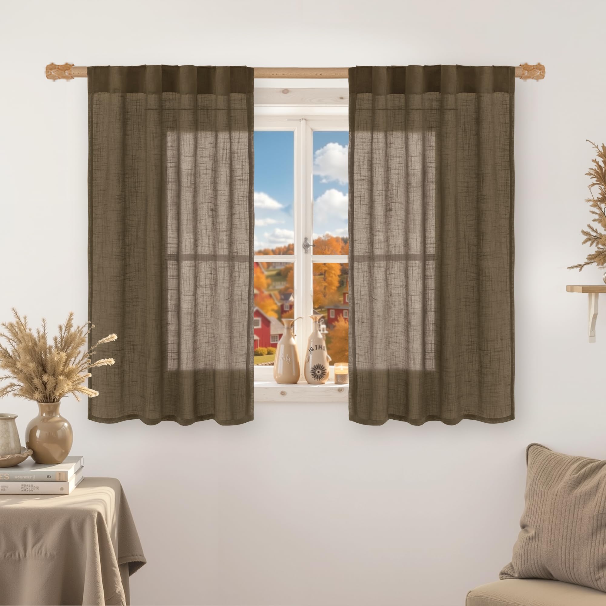 LAMIT Natural Linen Semi Sheer Curtains 84 Inches Long 2 Panels, Living Room Linen Textured Light Filtering Drapes Back Tab and Rod Pocket Neutral Window Panels for Bedroom/Sliding Door, 52 x 84 Inch — view 30