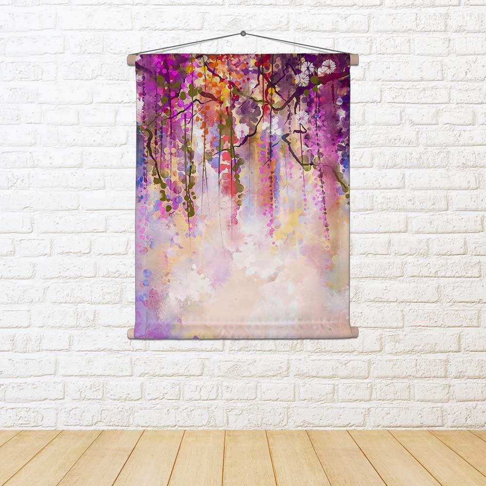 ArtzFolio Spring Purple Flowers Wisteria Canvas Fabric Painting Tapestry | Scroll Art Hanging 18 x 22 inch (46 x 56 cms)