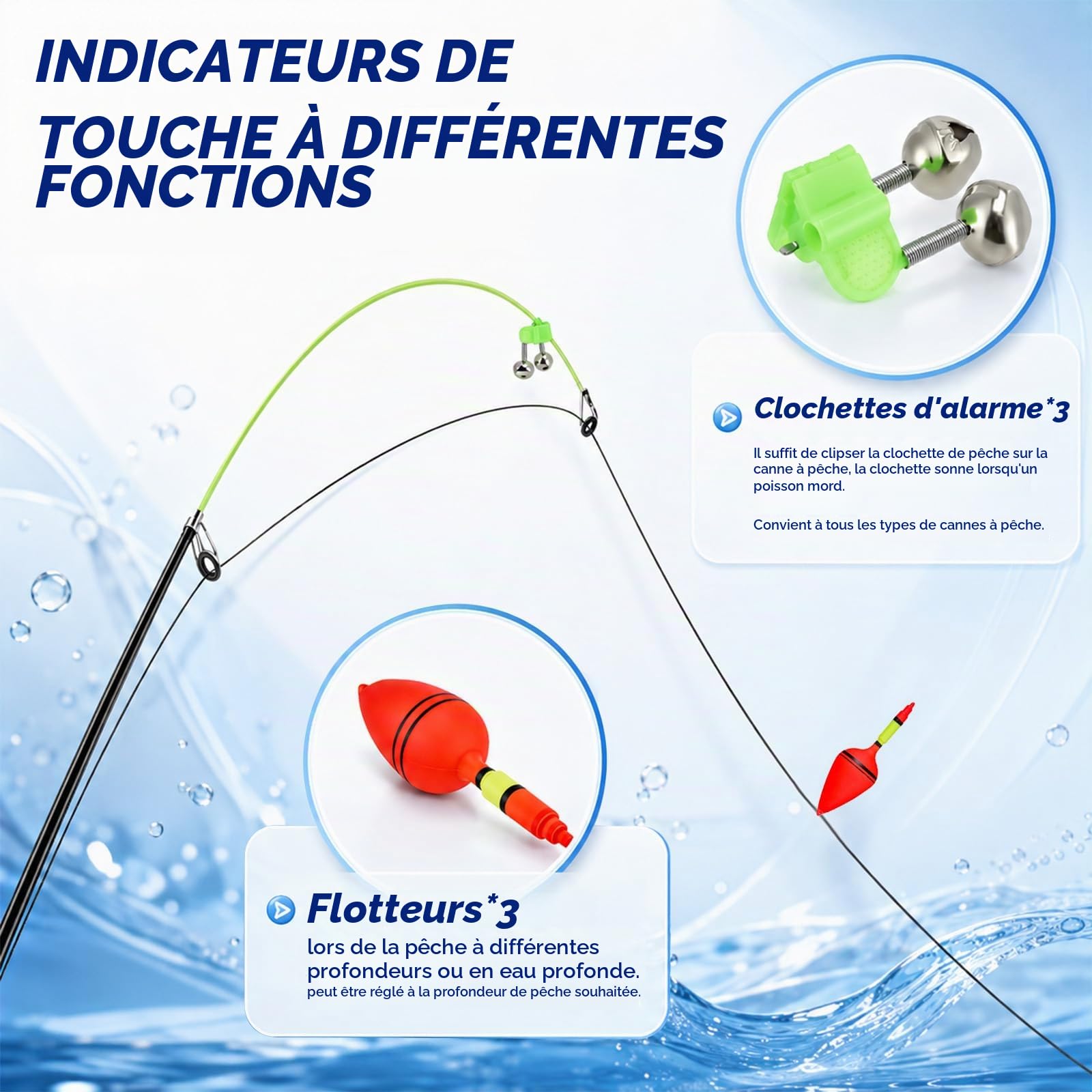 Lot de 3 cannes à pêche télescopiques pour enfants - Avec moulinet 5.2:1 - Accessoires - Boîte à appâts - Sac de transport - Kit de démarrage pour débutant - Pour eau douce et eau salée - 1,8 m